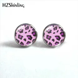 12mm Round Stud Earrings Animal Speckle Printings Pattern Glass Cabochon Stud Earrings Handmade Ear Jewelry for Women