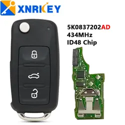 XNRKEY OEM Flip Remote Car Key ID48 433Mhz for VW Volkswagen Beetle Caddy Eos Golf Jetta Polo Scirocco Tiguan Touran 5K0837202AD