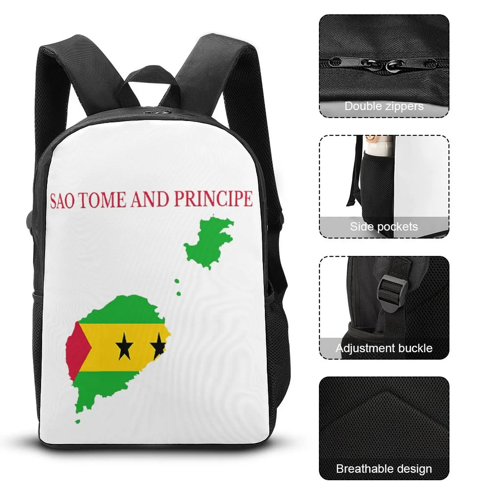 3 In 1 Set 17 Inch Rugzak Lunchtas Pennenzak Sao Tome En Principe Vlag Kaart Veilig Deken Roll Gezellige Picknicks Nieuwigheid