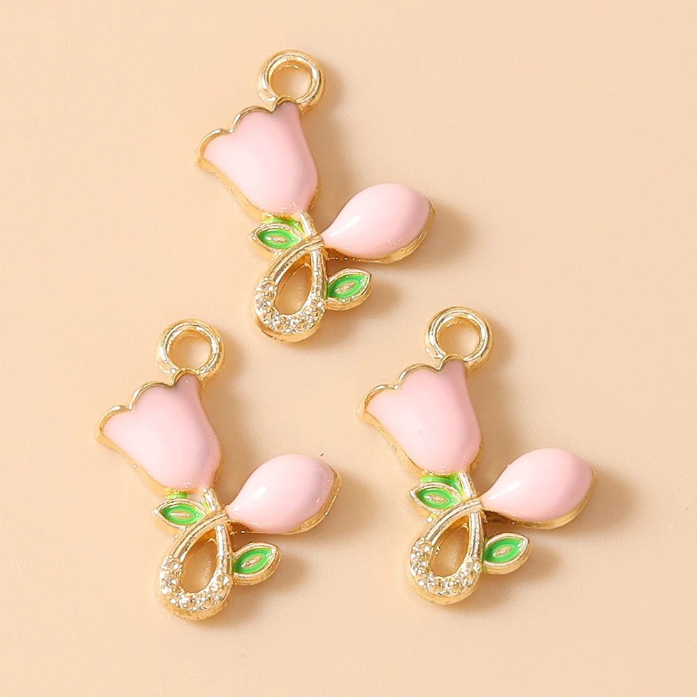 Leslie 20 Stück Charms, 11 x 12 mm, niedlicher bunter Rosenblüten-Charm-Anhänger für handgefertigte Ohrringe, Armbänder, Halsketten, Schmuckherstellung, Basteln – Detail 6