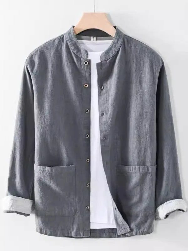 

Casual Chinese Sle Linen Cotton irt Men's Long Sve Color Sunscreen Breathable Top Faion Urban Loose Fit Spring...