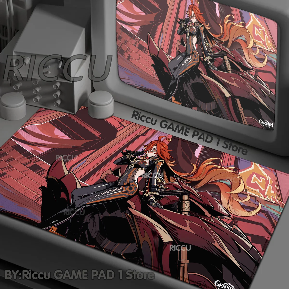 PC Genshin Impact Mavuika لوحة مفاتيح ميكانيكية مطبوعة عالية الوضوح XXL ملحقات حواف القفل لوحة الماوس Hentai E-Sports