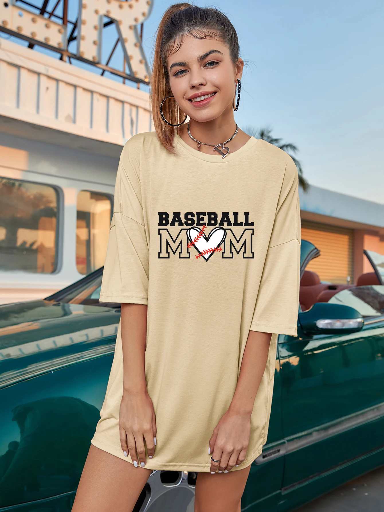 

colored baseball mom oversized shirt casual women game day graphic tee shirt