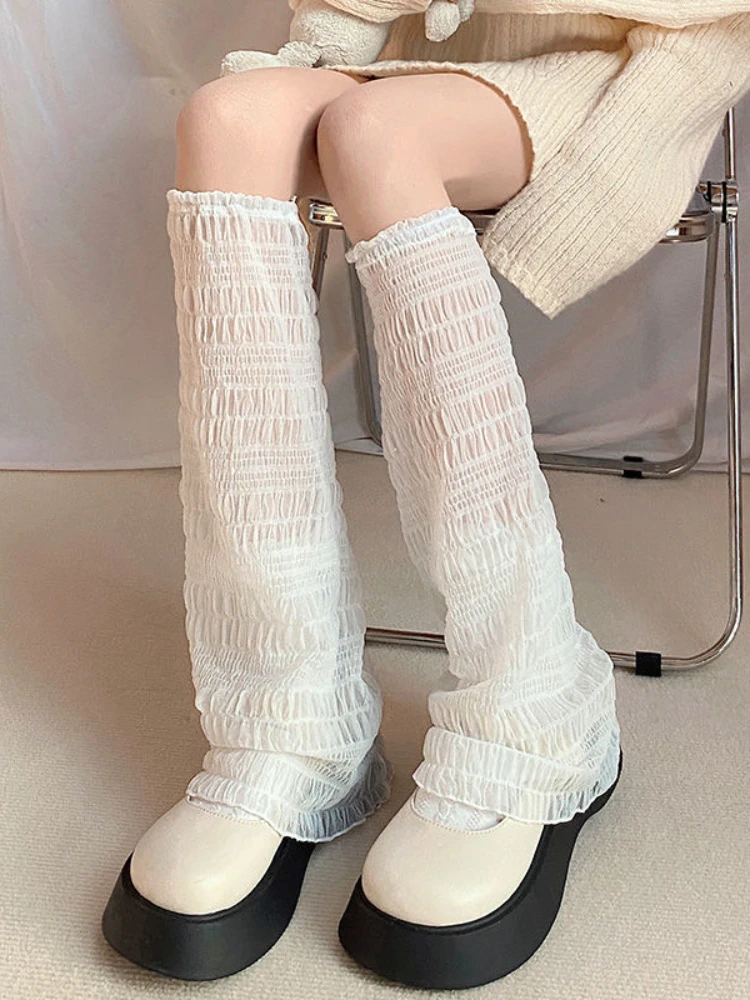 Summer Flared Leg Warmers Women White Hollow Long Stockings Knee-High Breathable Girls Leg Warmer Y2k Kawaii Mesh Sock