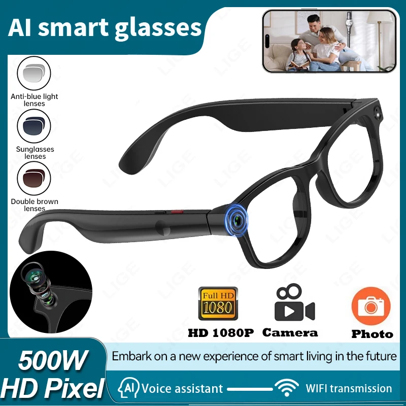

2025 AI Smart Glasses Camera Glasses Man Bluetooth Sunglasses Touch Sport Smart Sunglass Video Music Blue Light Blocking Glasses