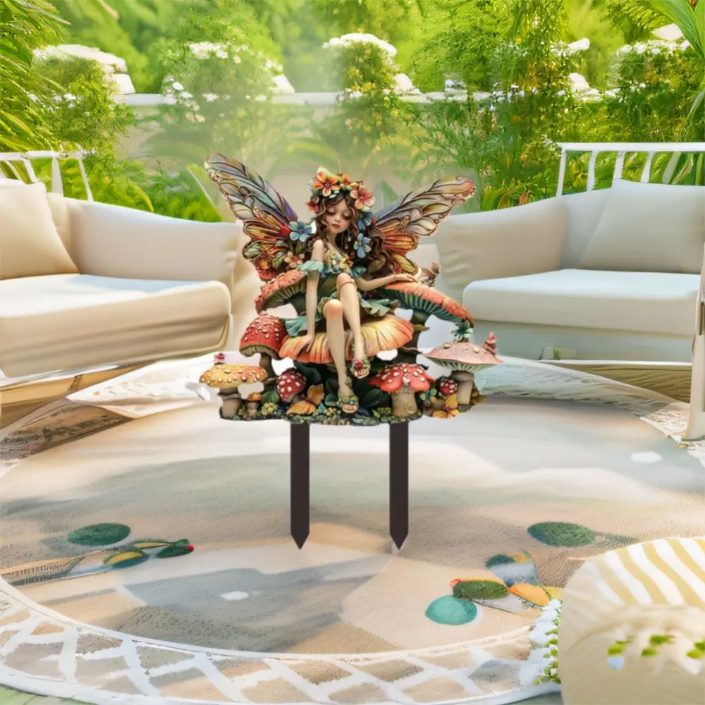 รูปปั้นนางฟ้าอะคริลิคขนาดเล็ก ตกแต่งสวน ติดพื้น กันน้ำ น่ารัก รูปปั้นนางฟ้าดอกไม้ สำหรับตกแต่งสนามหญ้า