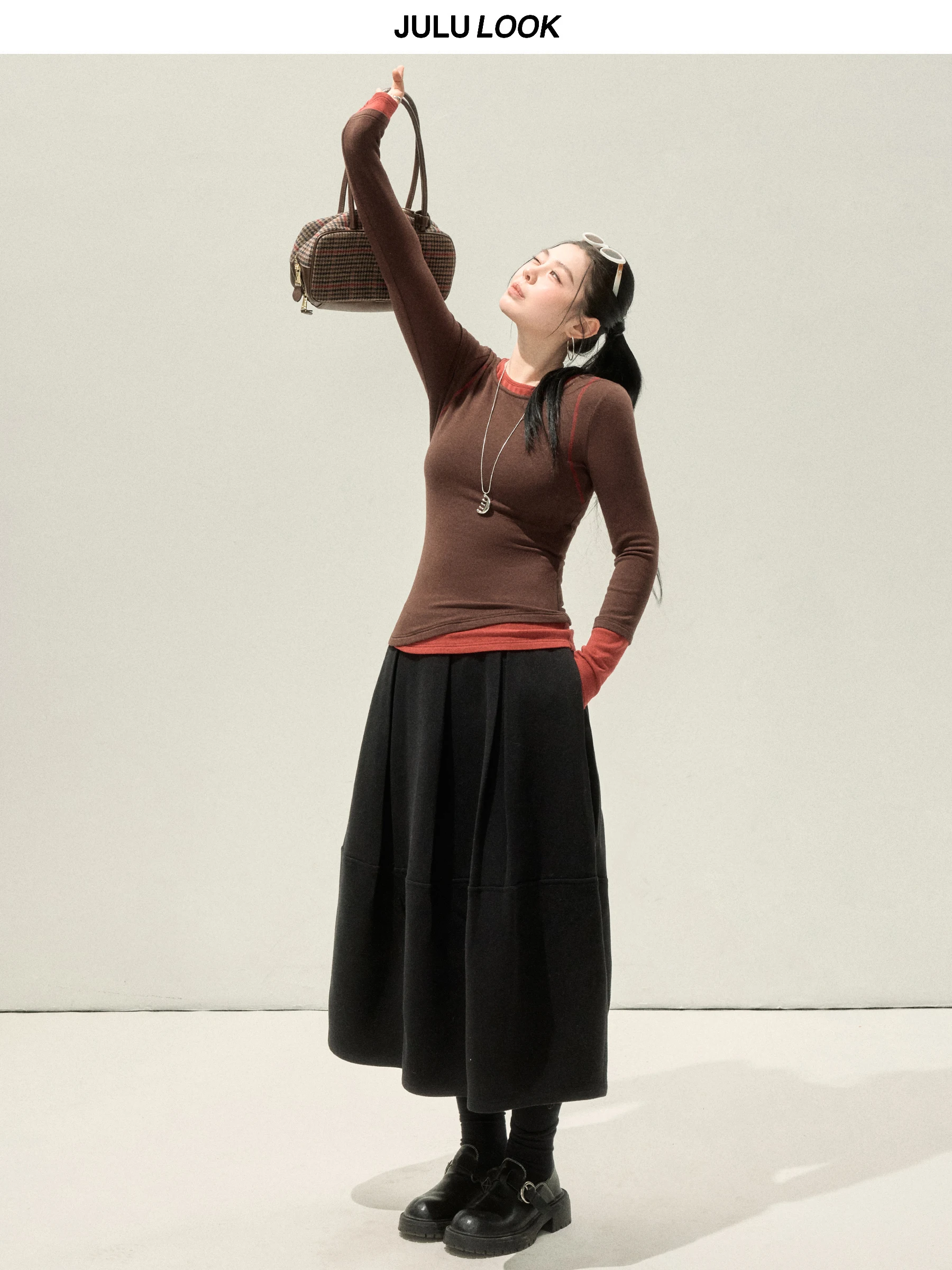 Jululook Studio Slim Fit Long Sve Inner Wear para mulheres plus size, design casual de duas peças, outono inverno