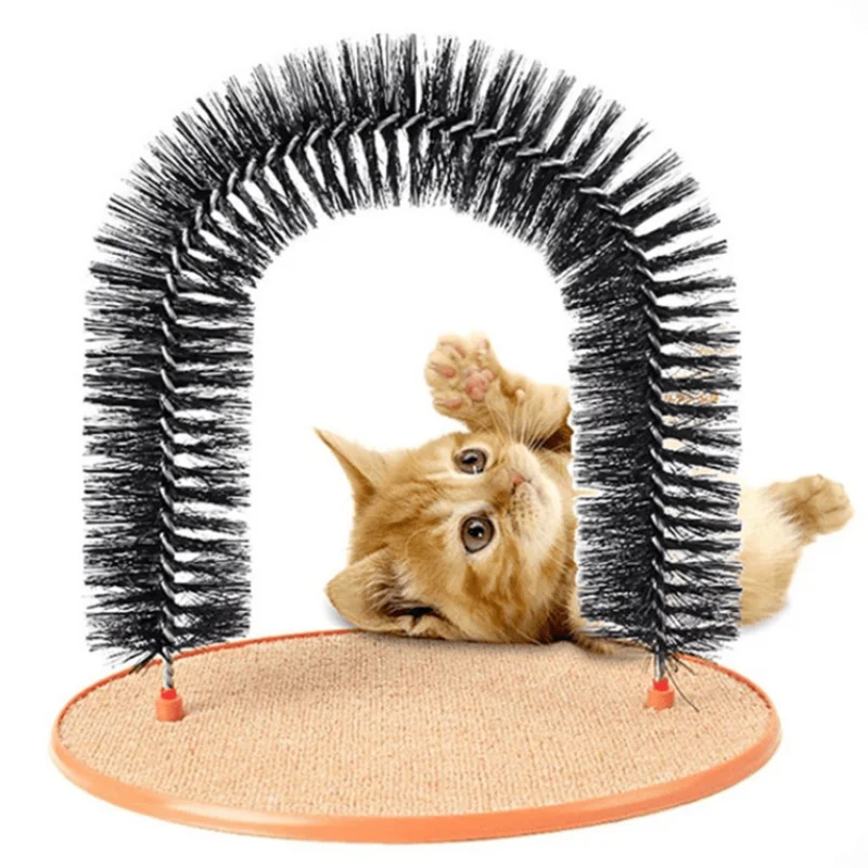 Arch Self Grooming Rubbing Brush with Scratching Pad Toy for Cats, Interactive Toys, Pamper Feline, Massage Grooming, Arch