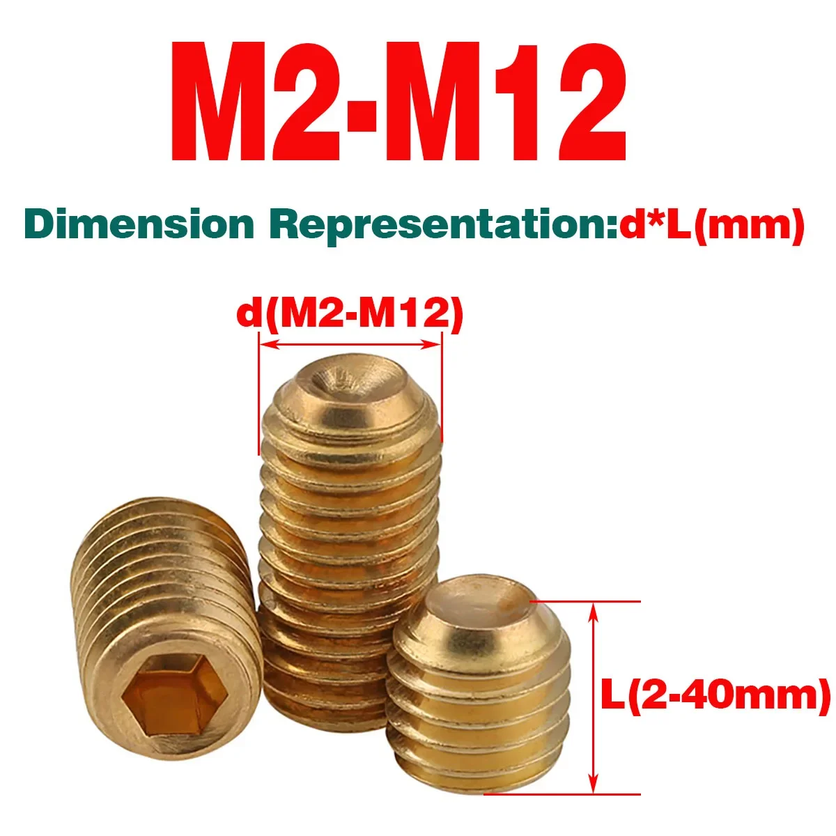 

Solid Brass Headless Hex Socket Set Screws Grub Screw Concave Top M2-M12