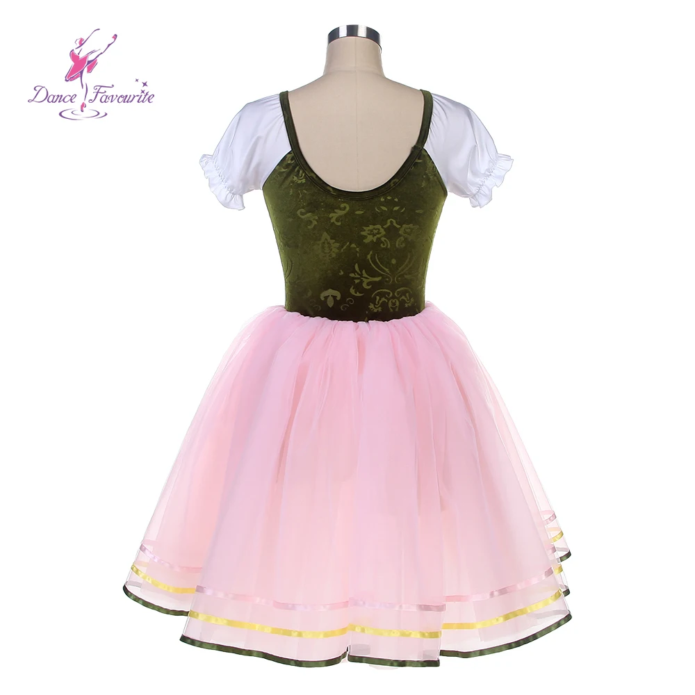 25017, grünes Samt-Ballett mit rosa Tutu, Tanzkostüme, romantisches langes Ballett-Tutu, Tanzkostüm