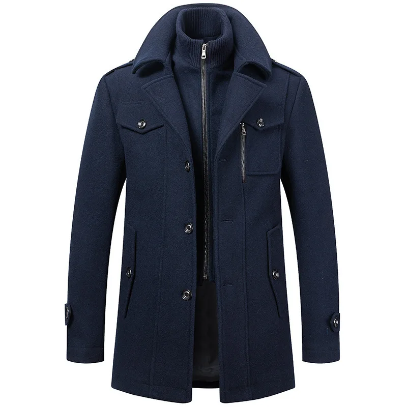 Men Fashion Autumn Winter Wool Trench Coats Fashion Middle Long Jacket Male Double Collar Zipper Coat Windbreak Woolen Overcoat