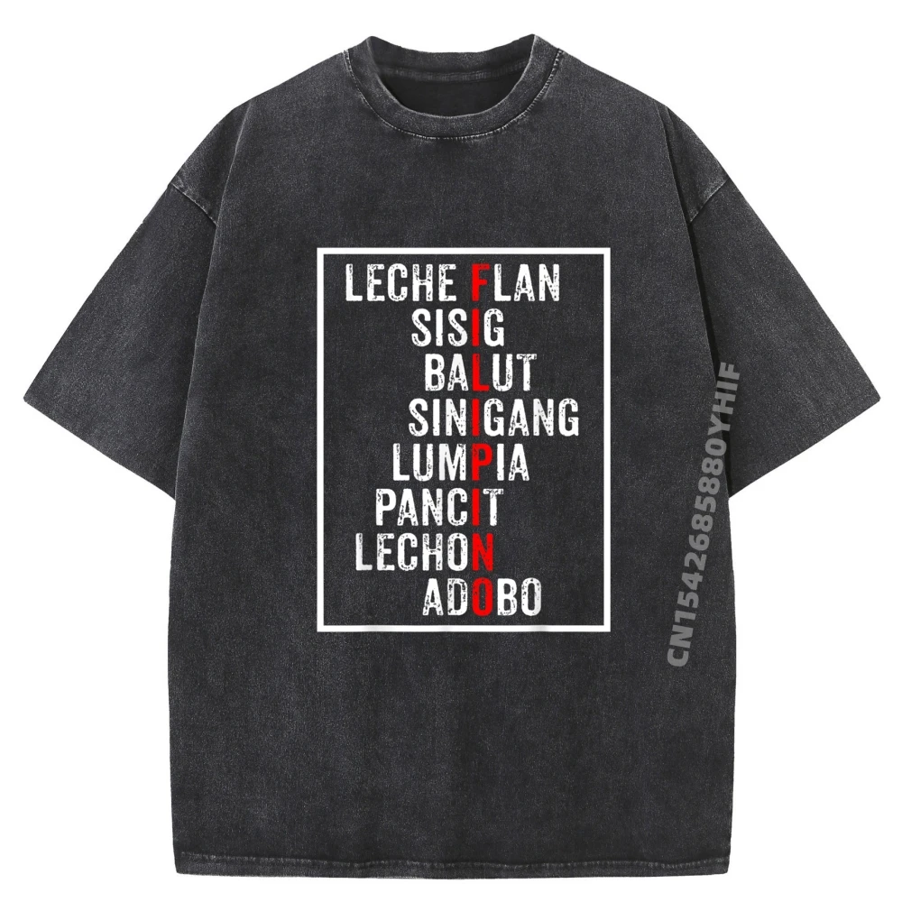 

Funny Filipino Popular Food List Philippines Filipino Designer T Shirt Men Oversized Shirt Mens Street Washed Tops