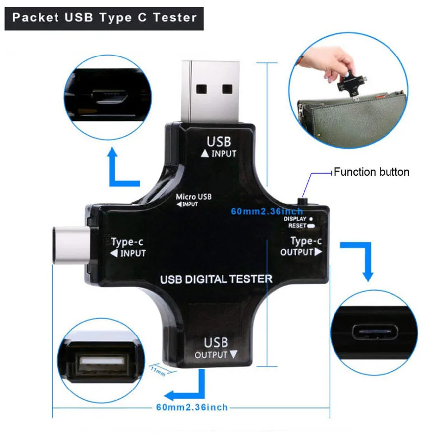 12 in 1 Color PD USB Tester Type-C PD Digital Voltmeter Vurrent Meter Ammeter Detector Voltage Usb Current Tester Measurement