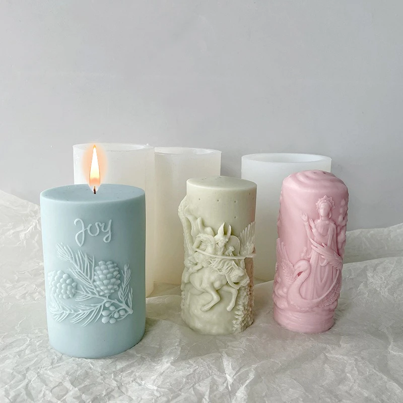 

3D Cylindrical Carving Art Silicone Candle Mold DIY Nordic Relief Aroma Plaster Gypsum Crafting Molds Home Decor Ornaments Gifts