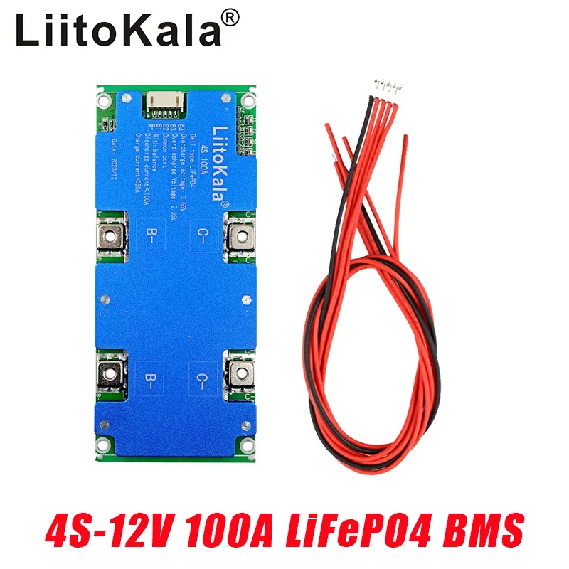 LiitoKala 리튬 다리미 인산염 배터리 보호 회로 기판, 균형 충전, 4S, 12V, 100A, BMS, LiFePo4
