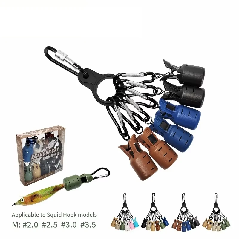 

6pcs/set Mountaineering Hook And Wood Shrimp Hook Protective Cover M-sized Squid Hook Anti-scratch Fishing Accessory Carabiner