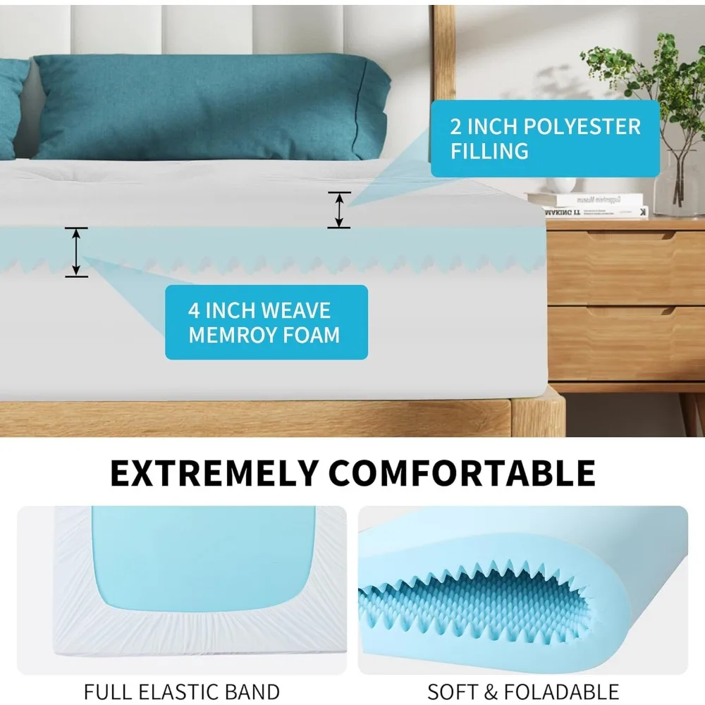 HOMBYS 6 بوصة سميكة اضافية فراش توبر ، طبقة مزدوجة تصميم وسادة ناعمة أعلى فراش توبر ، منتفخ وسادة فراش توبر للظهر P
