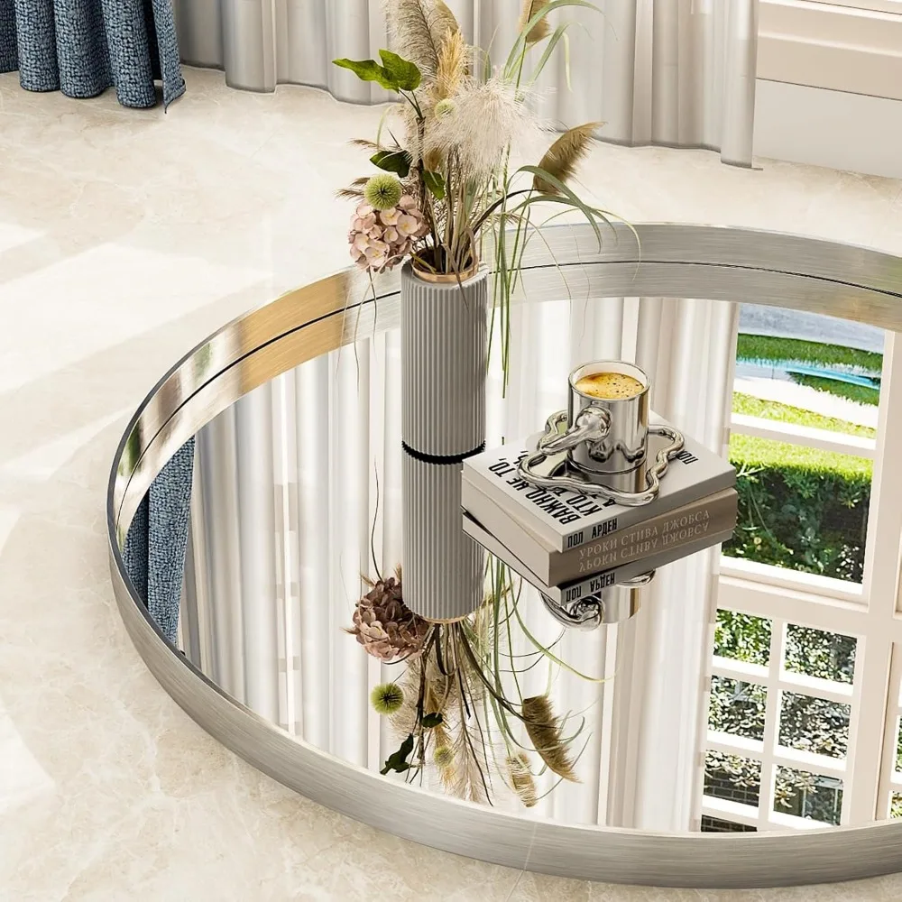 30인치 원형 욕실 거울, 금속 프레임, 욕실 화장대 현관 거실 벽 장식용 모던 디자인 실버