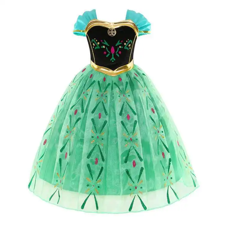 Snow Queen Illuminating  Anna Princess Ball Gown Fancy Green Floral Dress Halloween Glowing Anna Costume Birthday Elsa Party