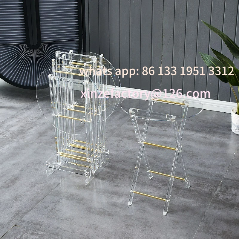 

Customizable acrylic transparent coffee table best-selling printing table plexiglass folding table 5-piece set