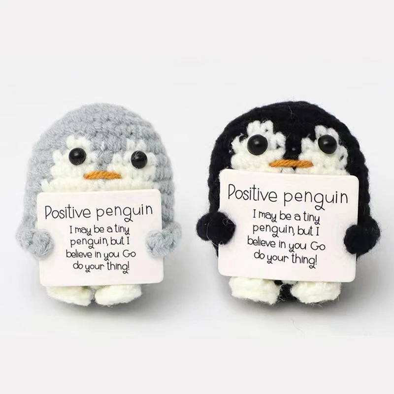 Überrollbares Bild, um im Aeutwekm zu zoomen. Emotionale Support-Pinguin-Häkelpuppe mit positiver Karte – süße Häkelpuppe