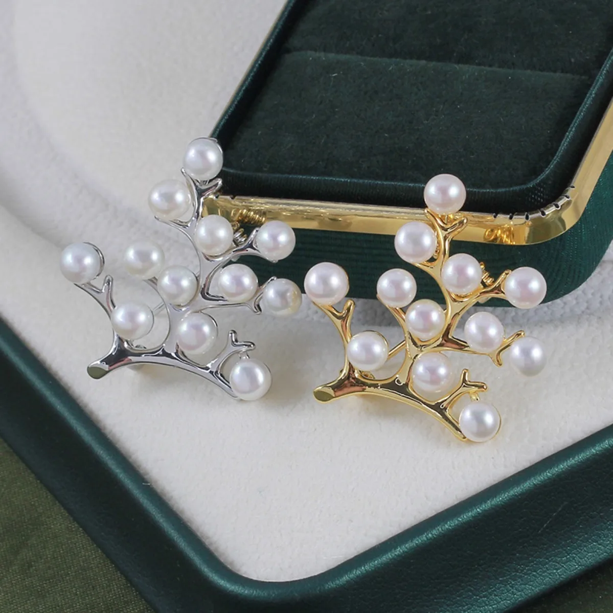 Brass Thick Gold Plated Happiness Tree Brooch Blank, Christmas Tree Branch, Simple Multi-pearl DIY Corsage Accessory