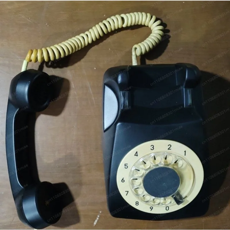 Vintage turntable phone, retro decorative props, antique old object ornaments, color nostalgic landline, decoration only