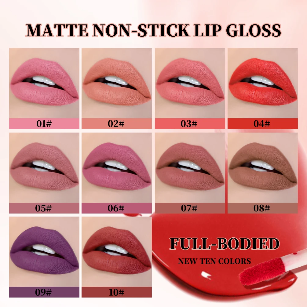 QIBEST Matte Liquid Lipstick Waterproof Silky Lip Gloss Non-Stick Cup Lipgloss Purple Red Nude Lip Tint Durable Makeup For Women