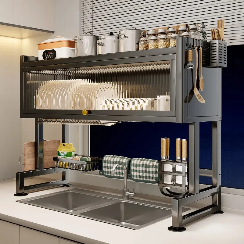 

Акриловая сушилка для посуды над кухонной раковиной с поддоном, многофункциональный органайзер для хранения чашек и мисок