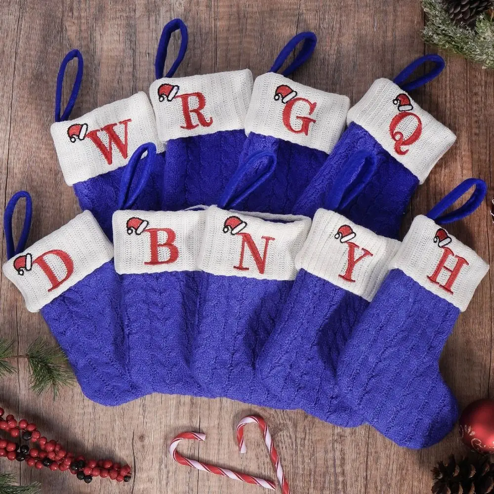 Blue Christmas Alphabet Knitted Socks Thickened Exquisite Letter Knitting Socks Festival Large Capacity Candy Gift Bags