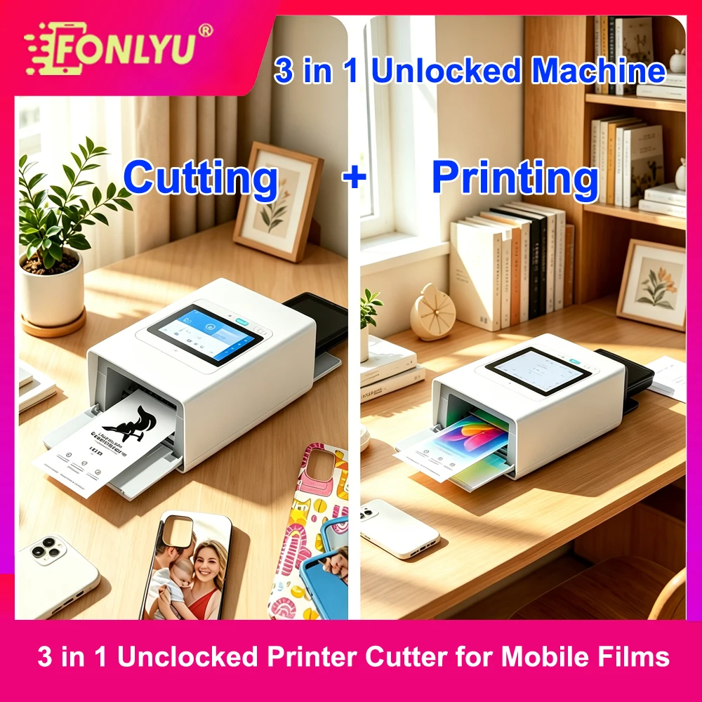 

FONLYU Upgrade 3 in 1 Dye Sublimation Mobile Phone Skin Sticker Printer and Screen Protector Cutting Machine for DIY Back Film