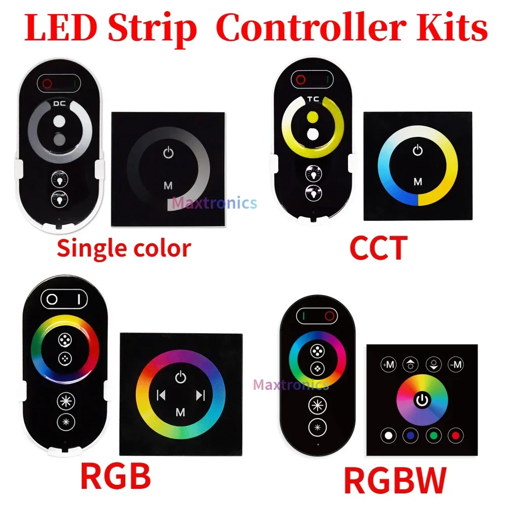 

DC12~24V Wireless RF Touch Remote Controller Dimmer 18A 216W for 3528 5050 SMD COB Single Color CCT RGB RGBW LED Strip Lights