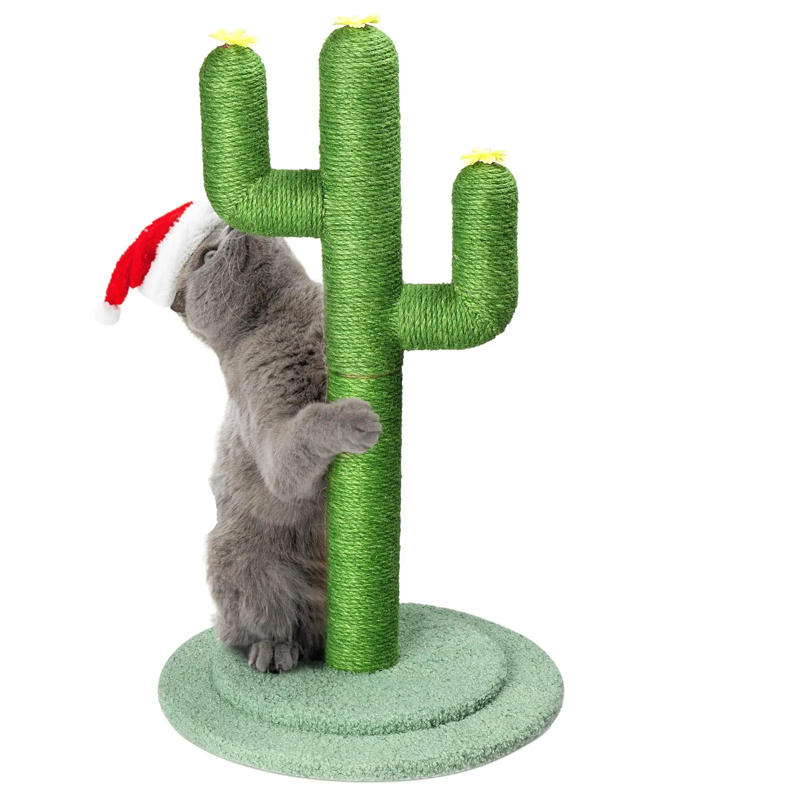 26in Cactus Cat Scratching  - Adorable Sisal Cat Scratcher with Flower Accents for