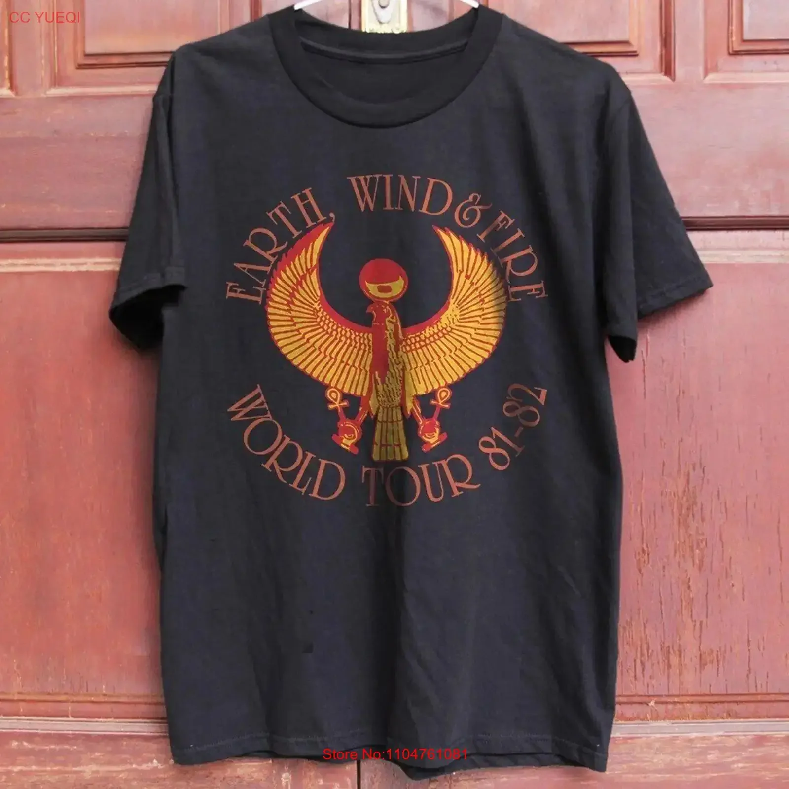 EARTH WIND and FIRE 81 82 Retro Black T shirt FN862 vintage Washed designer clothes Casual Versatile Breathable fashion