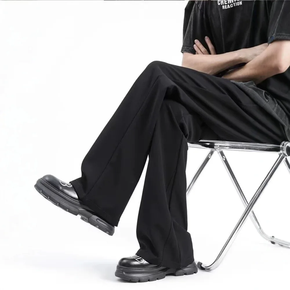 Black Men's Straight Leg Drapey West Pants Spring Autumn New Style Cleanfit Micro Flare Casual Long Trousers Korean Version