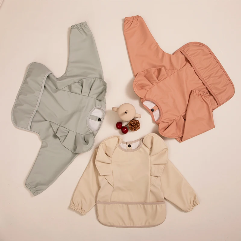 Waterproof Baby Feeding Bibs Angel Wings Baby Stuff Kids Long Sleeve Art Smock Anti-dirty Dinning Apron with Pocket for Newborn