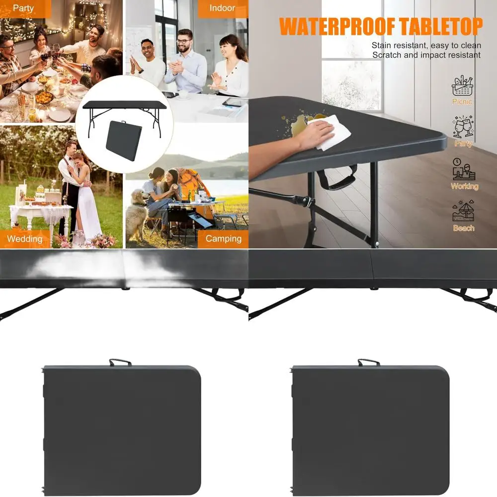 

Portable 6-Foot Foldable Plastic Table with Carry Handle, Ideal for Indoor and Outdoor Use in Black