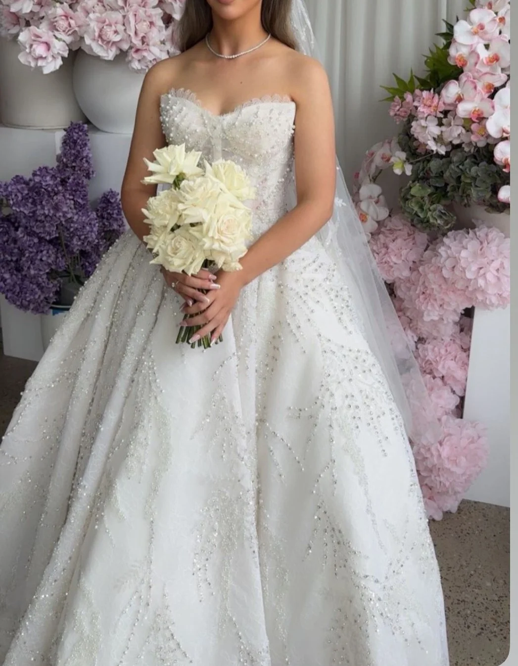 

Gorgeous Sweetheart Beaded Wedding Dress Crystal Pearl Embellished Ball Gown Princess Bridal Gown For Wedding Party Customized