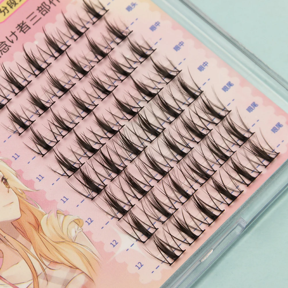 8 rzędów ultracienkich, długich rzęs w kępkach, naturalne, gęste, w stylu japońskiej grupy dziewczyn, do samodzielnego nakładania, narzędzie do makijażu.