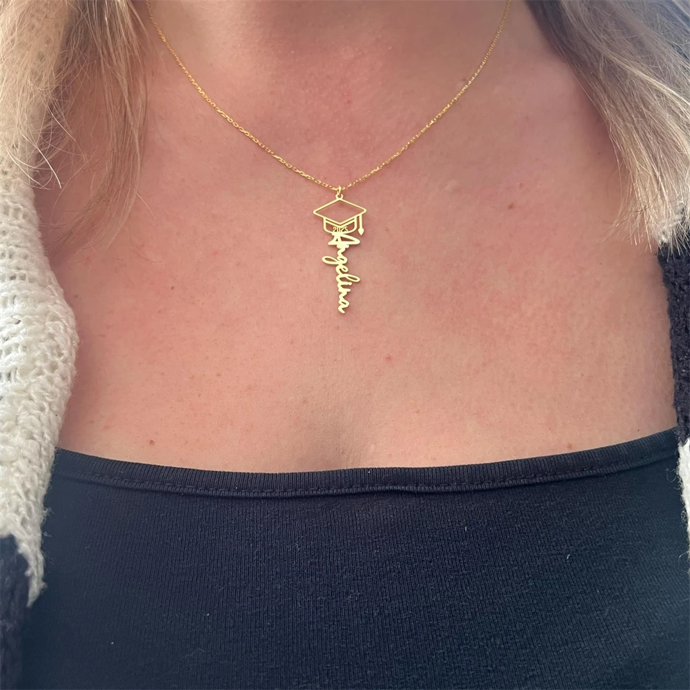 Custom Bachelor Hat Name Necklace 2026 Stainless Steel Personalized Graduation Jewelry Customized Gift