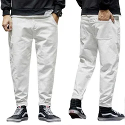 New Men Harem Pants White Classic Jeans Spring Autumn Elastic Small Feet Denim Pants Size 28-42