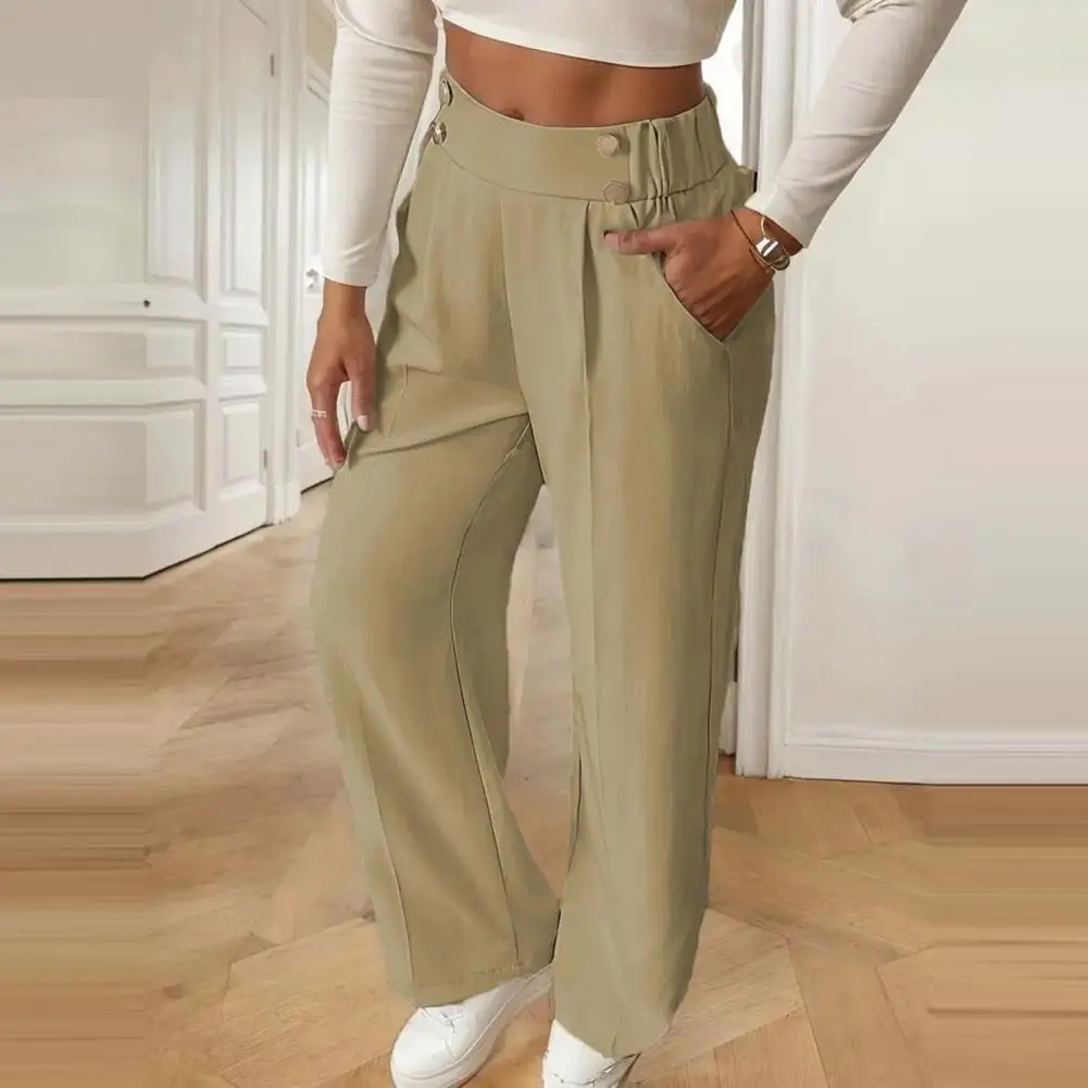 女性ビジネスカジュアルパンツレジャーパンツ弾性ハイウエストロングパンツストレートワイドレッグ通勤ストレートレッグパンツ