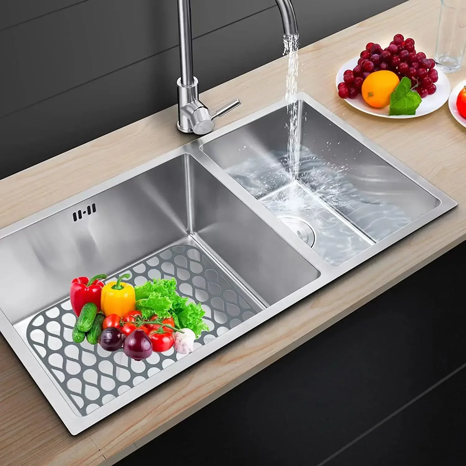 Multifunctional Silicone Sink Mat Insulation Pad Kitchen Drainer Bottom Protection Anti-scratch Slip Anti-splash Filter Mesh