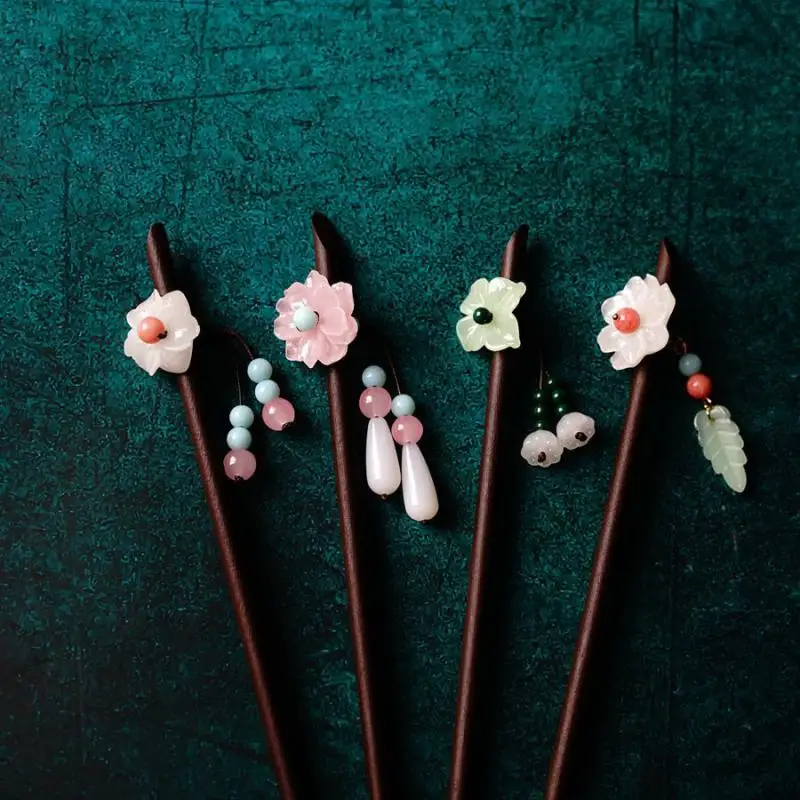 Antique Headdress Ornaments Hairpin Flower Record Resin Flowers, Fringed Hairpins Performance Dress Cheongsam