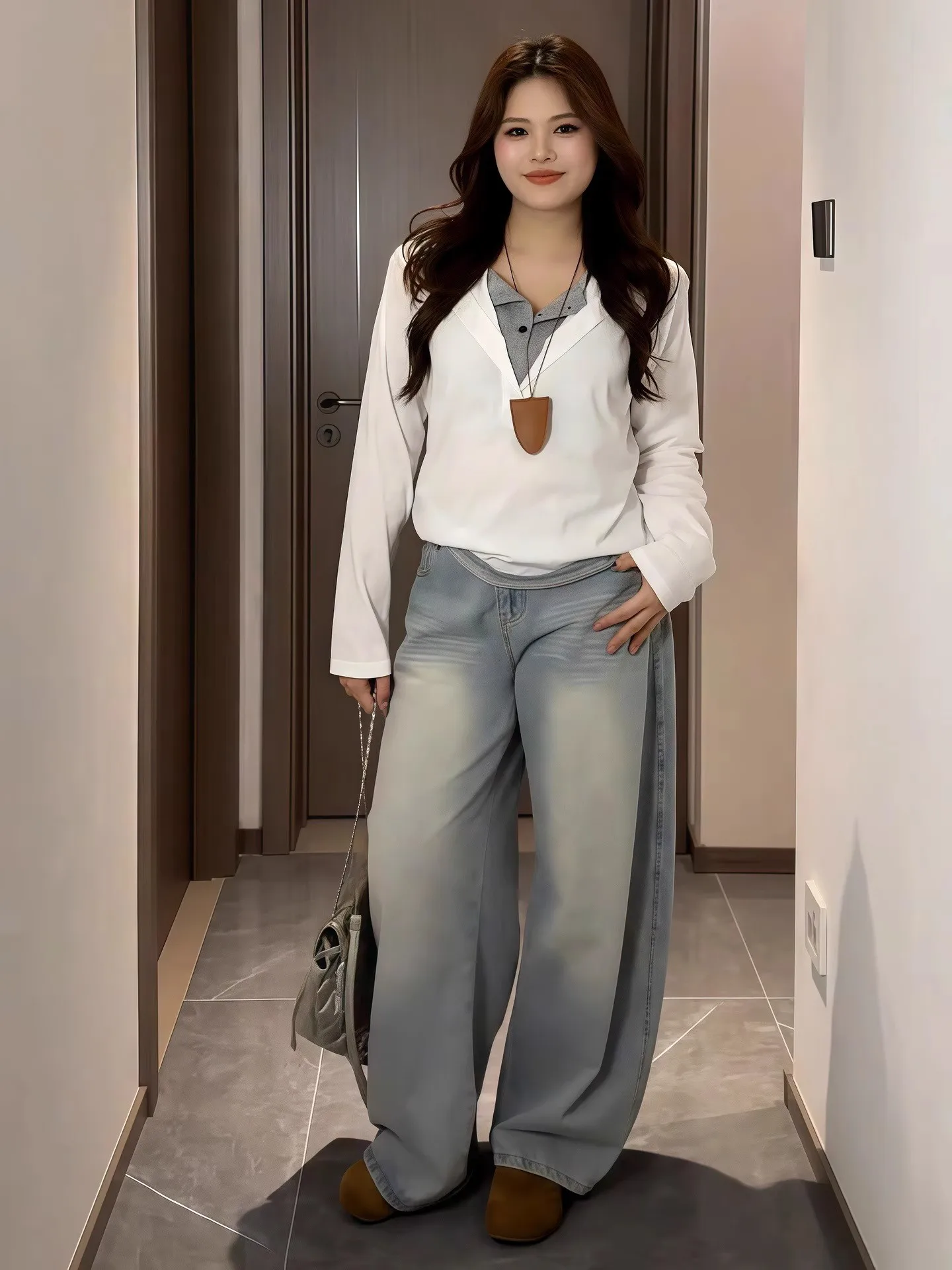 المرأة طويلة الأكمام تي شيرت 2025 الخريف جديد اللون حجب وهمية قطعتين المألوف خفيفة الوزن البلوز القمم #2