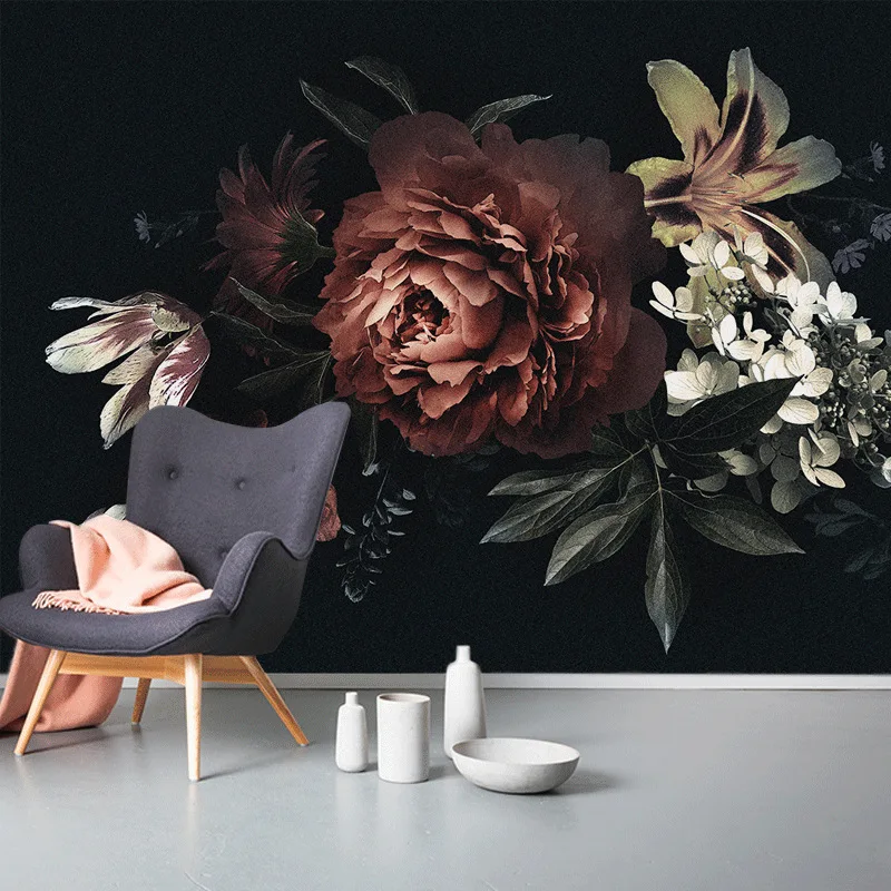 21+ Nature Bouquet Botanical Floral Red Rose Drawing Photo Peel n Stick Wallpaper for Bedroom Wall Art Papers Home Decor Murals