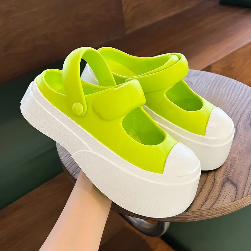 Mary Jane Shoes 2024 New Slippers Women\'s Summer Shoes Outer Wear Platform Internet Celebrity Hole Shoes