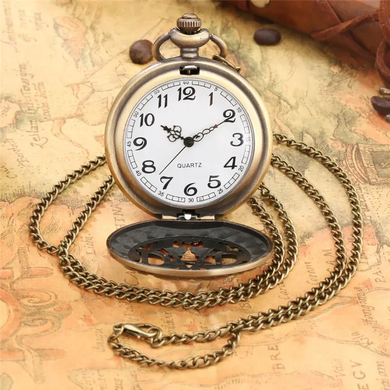 Bronze Pocket Watch Hollow Dad Design Cover Retro Quartz Watches To Father Pendant Necklace Chain Clock Gift for Daddy Reloj