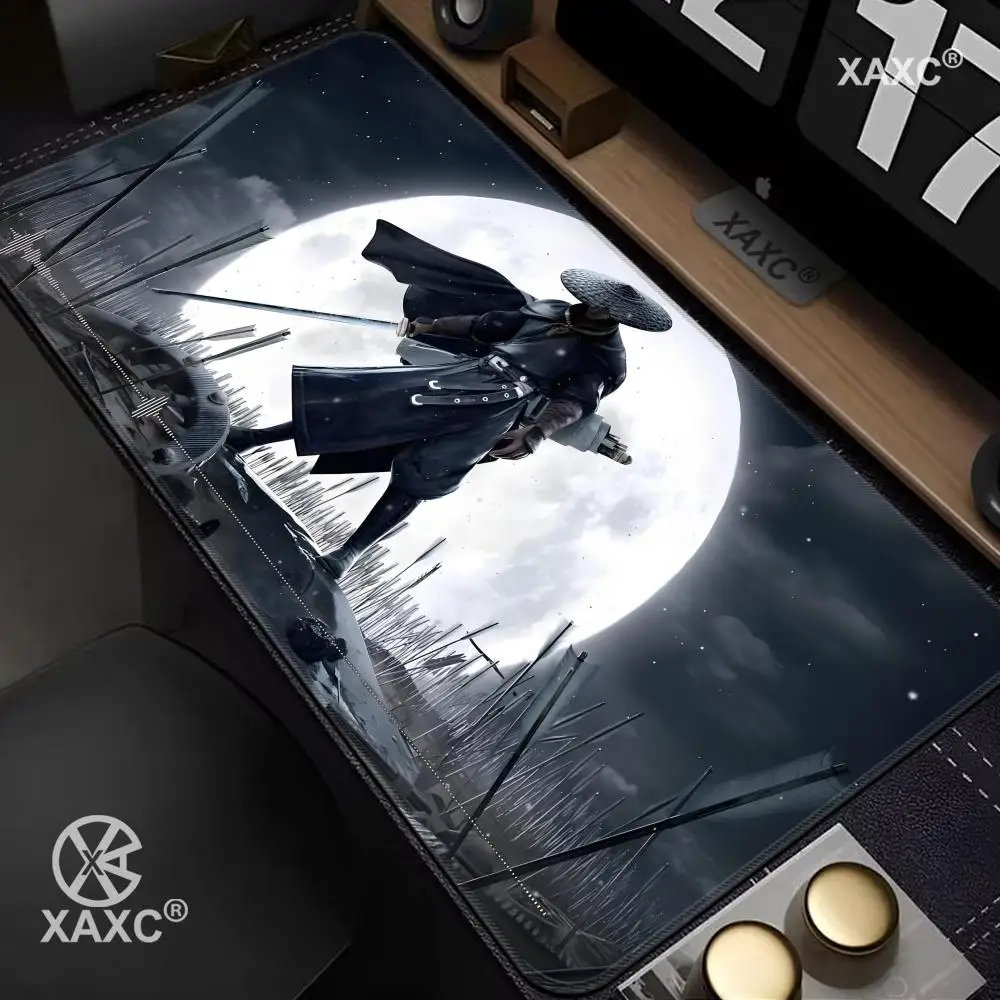 Moon Samurai XXL Mauspad 900 x 400, rutschfeste Gummi-Tastatur-Gaming-Matten, Spielmatte, HYBXXC Computer- und Büro-Mauspad, Anime Gamer