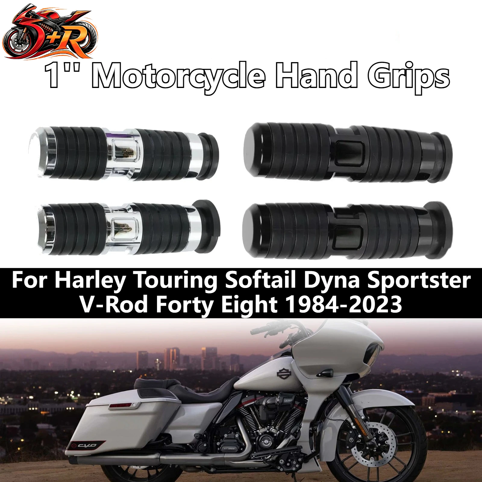 

Motorcycle Hand Grips For Harley Touring Softail Dyna Sportster V-Rod Forty Eight 1984-2023 1'' Soft Touch Comfort Handle Grip